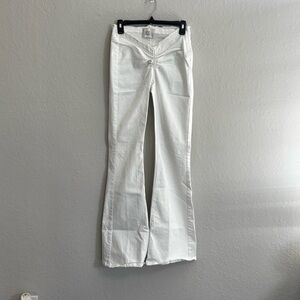 BDG White High-Waist Flare Jeans with Front Gather
